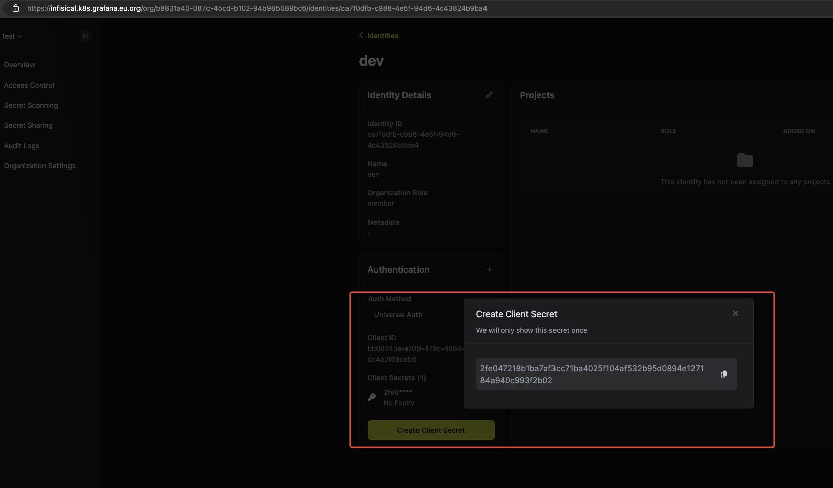 infisical创建clientid和key